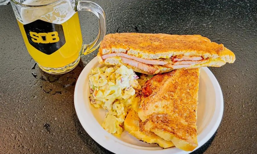 Rum Monte Cristo with potato salad at Shades of Brew