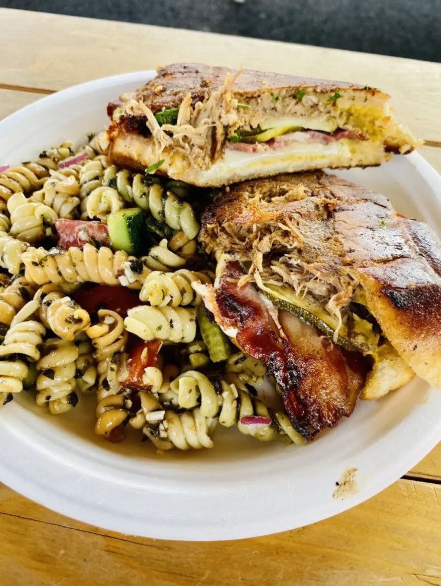 Cubano sandwich with pasta salad