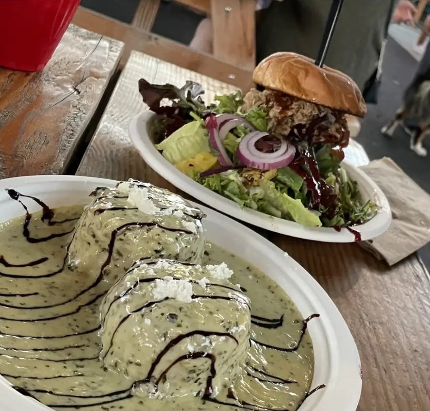 Risotto cakes and a stack burger special with salad