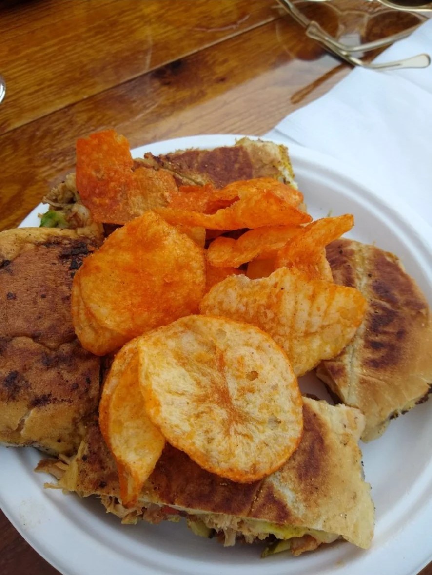 Pressed bacon Cubano with chips